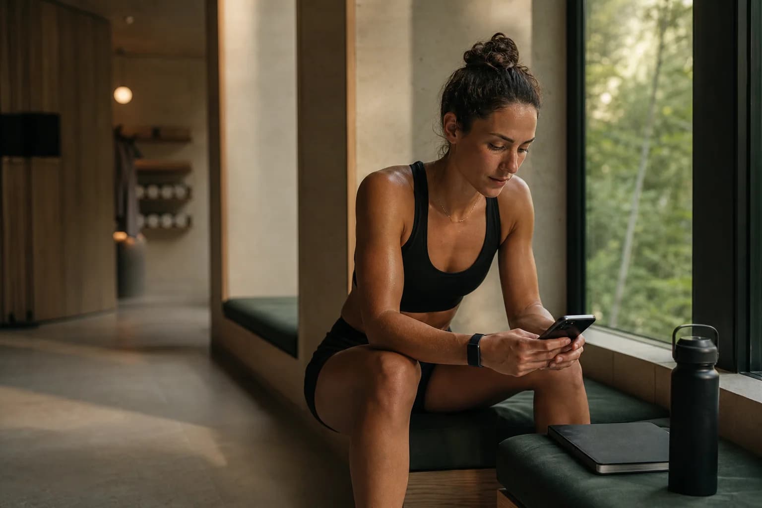 An athlete reviewing training progress after a workout