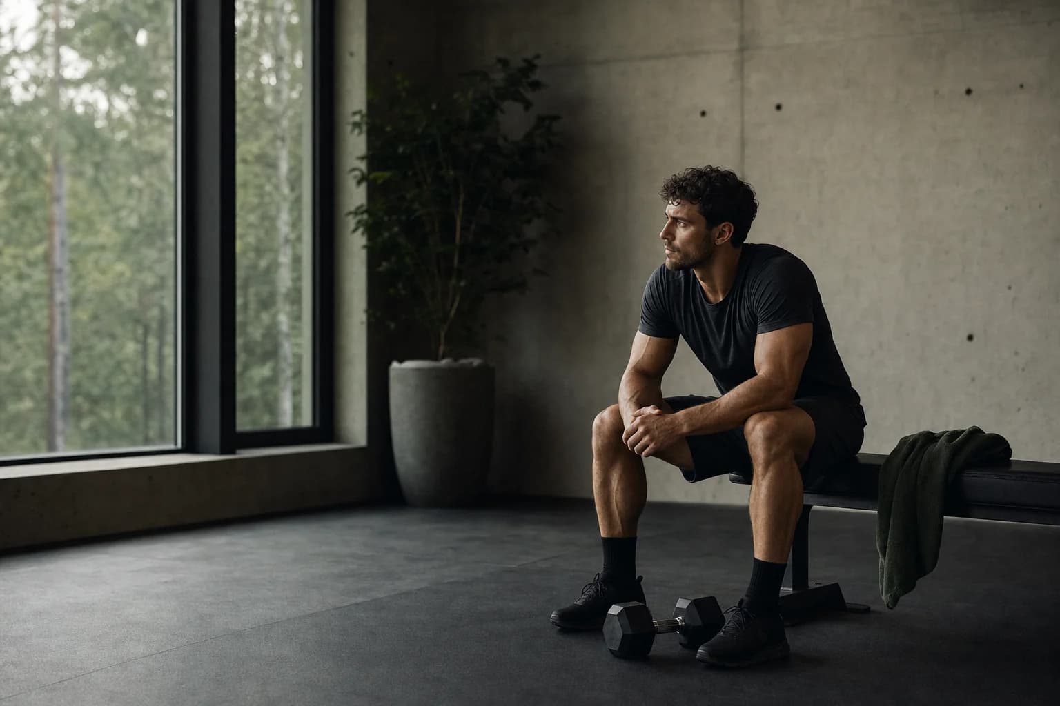 An athlete pausing between sets to assess effort and recovery