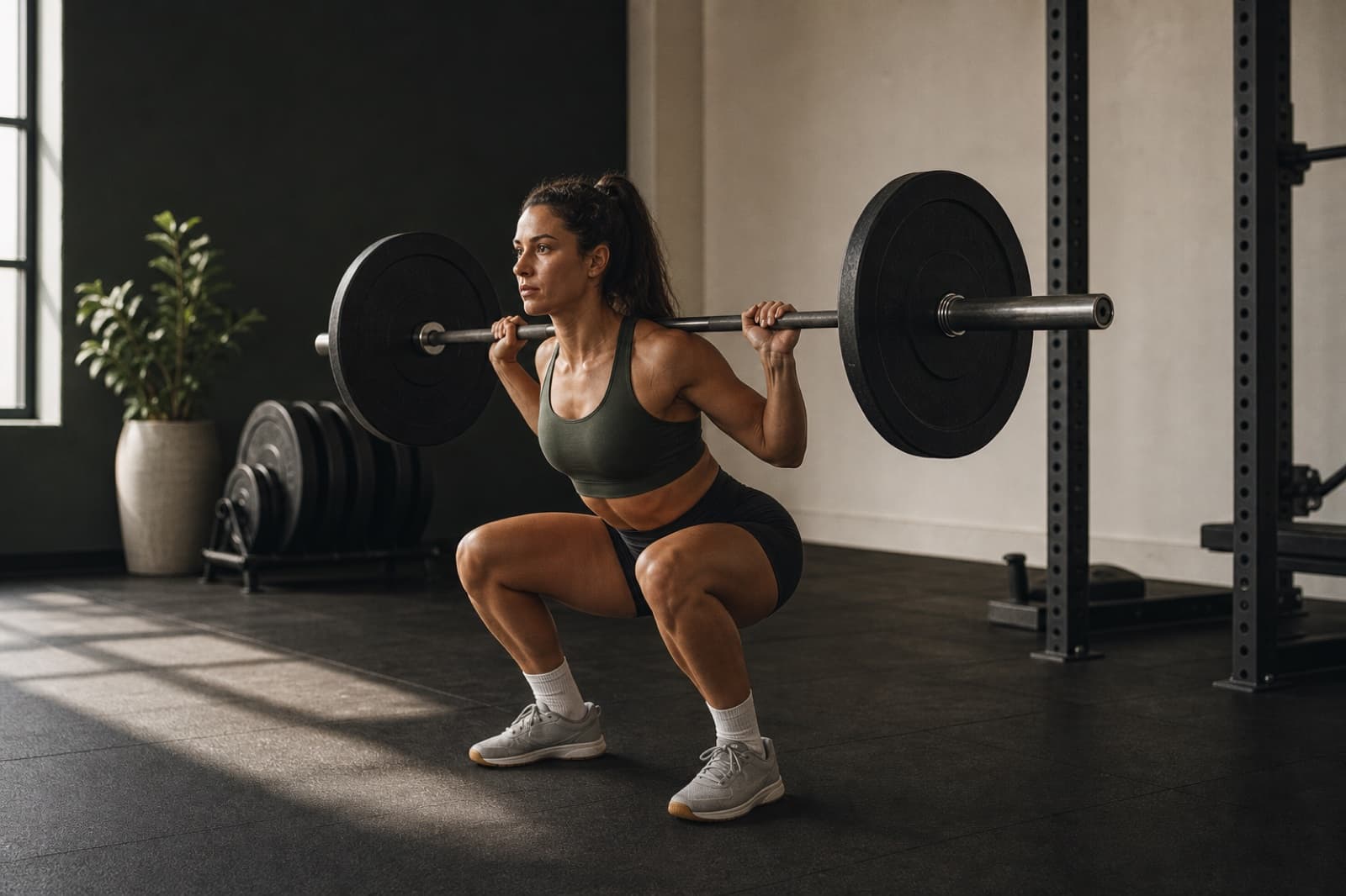 An athlete setting up for a focused full-body strength session in a quiet gym